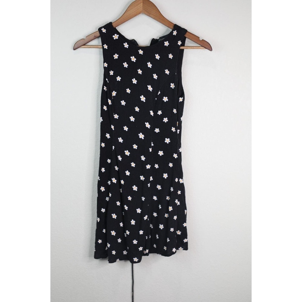 Majorelle‎ Black Daisy Floral Mini Dress Sleeveless Fit Flare Waist Tie XXS